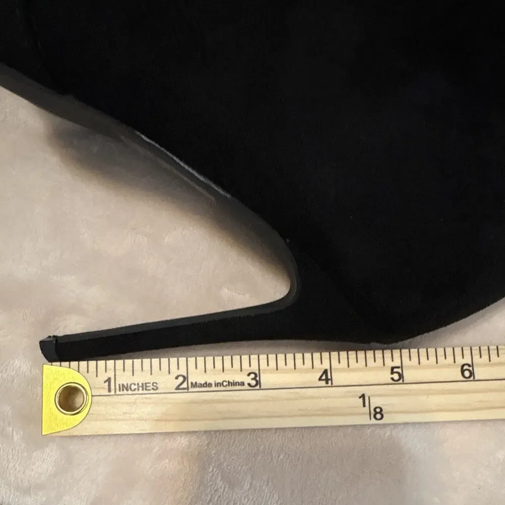 Sexy Women’s Black Suede Thigh High Pointed Toe Stiletto Zip Boots 9